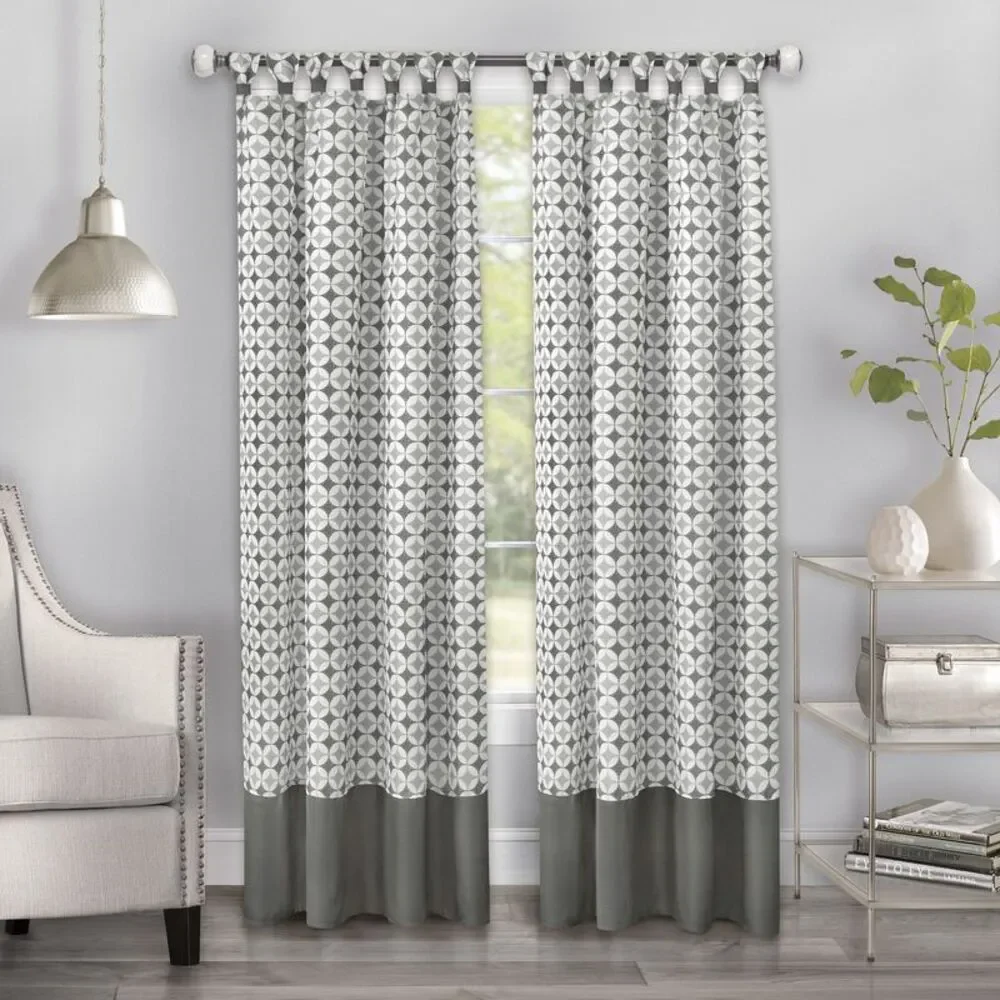 Window Curtain Panel Drapes with Double Layer Plaid Gingham Design, Cuff Tab Top